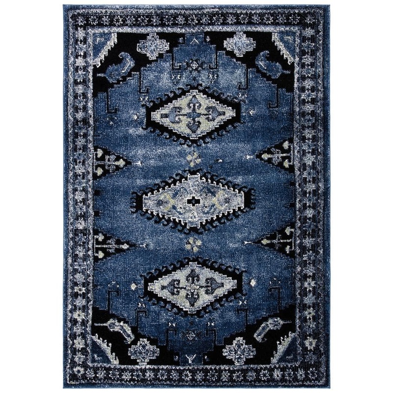 SAFAVIEH Vintage Hamadan Blue/Black Doormat 3 ft. x 5 ft. Border Medallion Floral Area Rug VTH251M-3