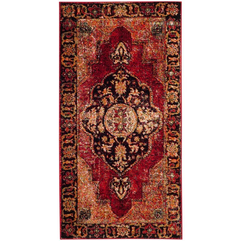 SAFAVIEH Vintage Hamadan Red/Multi Doormat 3 ft. x 5 ft. Border Medallion Area Rug VTH219A-3