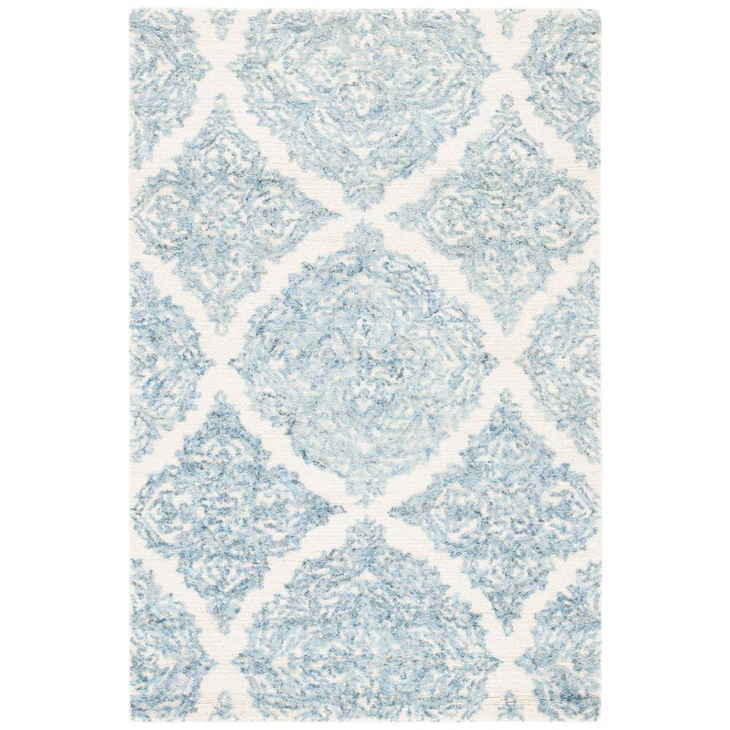 SAFAVIEH Abstract Ivory/Blue Doormat 3 ft. x 5 ft. Floral Damask Area Rug ABT346M-3