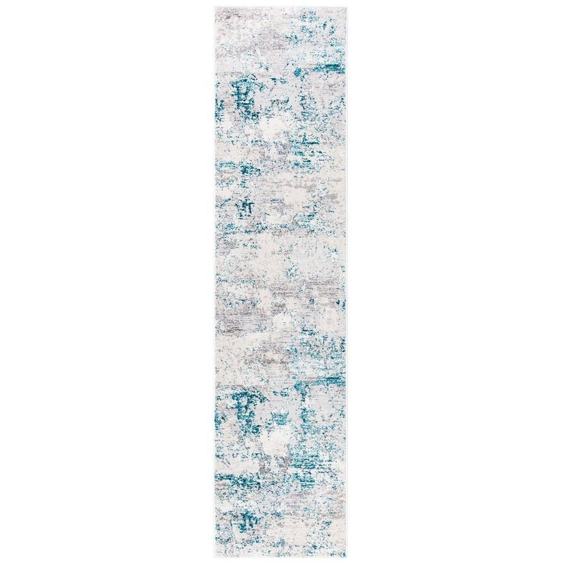 SAFAVIEH Amalfi Cream/Turquoise 2 ft. x 8 ft. Abstract Distressed Runner Rug AMF572B-28