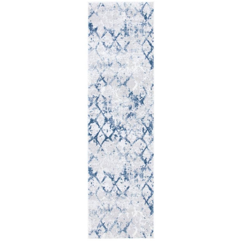 SAFAVIEH Amelia Gray/Navy 2 ft. x 16 ft. Abstract Diamond Runner Rug ALA783H-216