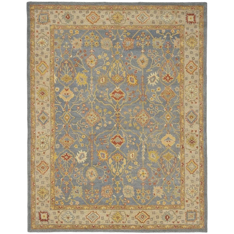 SAFAVIEH Antiquity Blue/Ivory 8 ft. x 10 ft. Border Floral Solid Area Rug AT314A-8