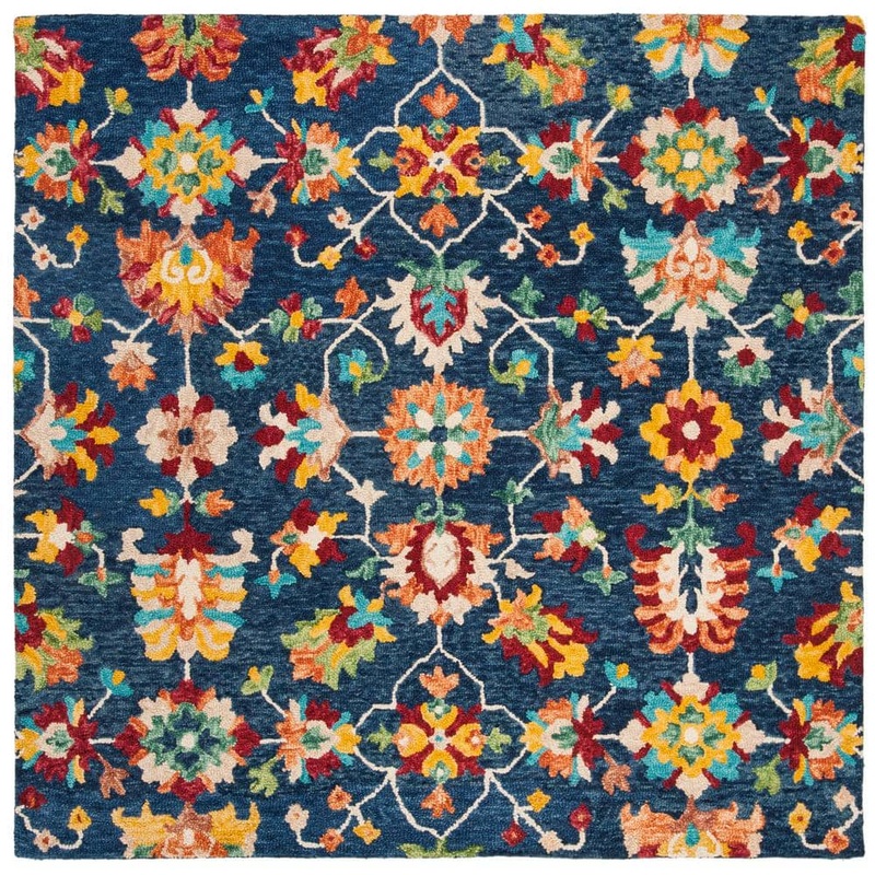 SAFAVIEH Aspen Navy/Red 9 ft. x 9 ft. Floral Square Area Rug APN510N-9SQ