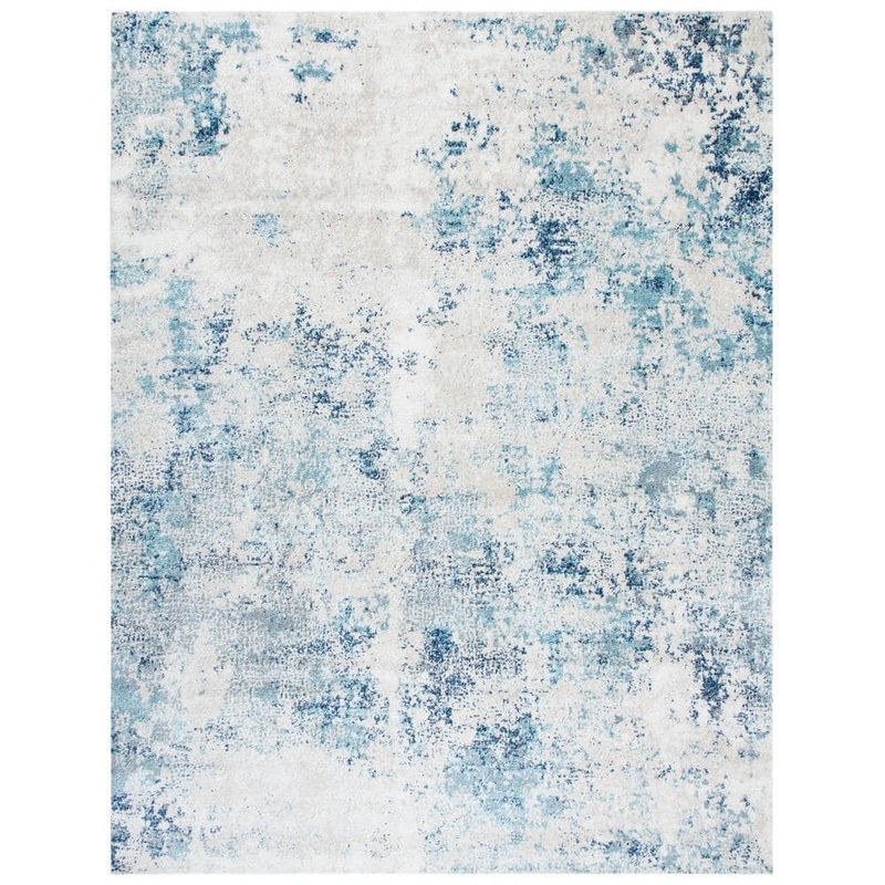 SAFAVIEH Aston Ivory/Blue 9 ft. x 12 ft. Distressed Geometric Area Rug ASN710M-9