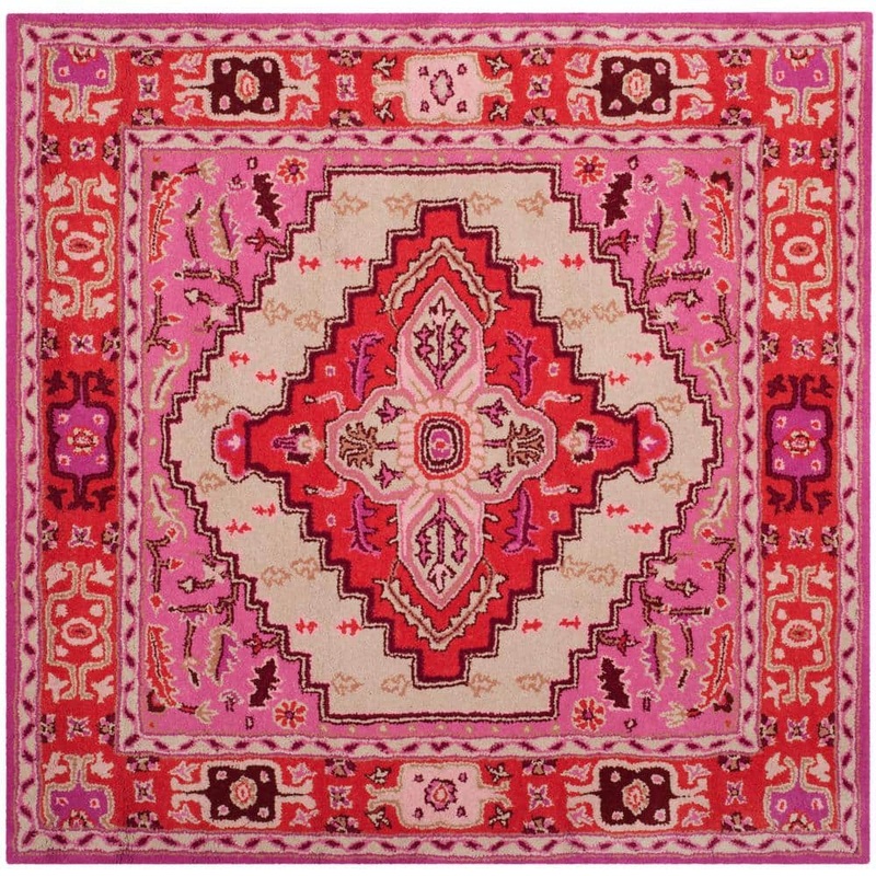 SAFAVIEH Bellagio Red Pink/Ivory 9 ft. x 9 ft. Border Floral Square Area Rug BLG545A-9SQ