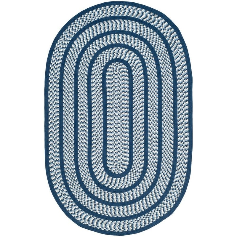 SAFAVIEH Braided Ivory Navy 6 ft. x 9 ft. Border Oval Area Rug BRD401D-6OV