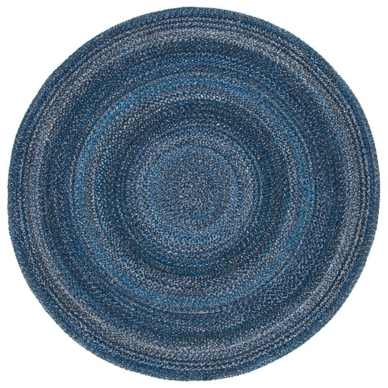 SAFAVIEH Braided Navy Doormat 3 ft. x 3 ft. Gradient Solid Color Round Area Rug BRD851N-3R