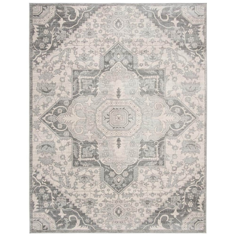 SAFAVIEH Brentwood Gray/Cream 12 ft. x 18 ft. Floral Medallion Area Rug BNT816B-1218