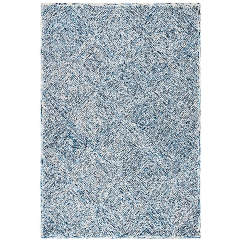 SAFAVIEH Capri Ivory/Blue Doormat 3 ft. x 5 ft. Geometric Diamond Area Rug CPR207A-3