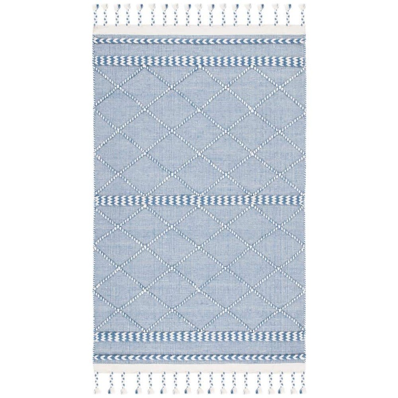 SAFAVIEH Casablanca Blue/Ivory 5 ft. x 8 ft. Tassel Diamond Geometric Area Rug CSB575N-5