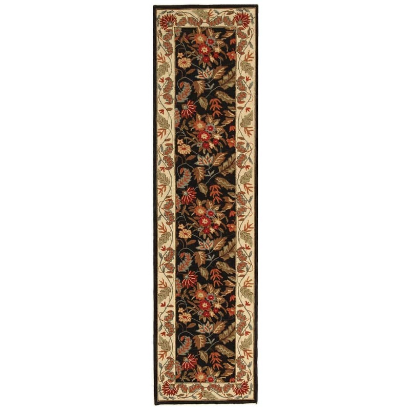 SAFAVIEH Chelsea Black 3 ft. x 12 ft. Border Floral Runner Rug HK141B-212