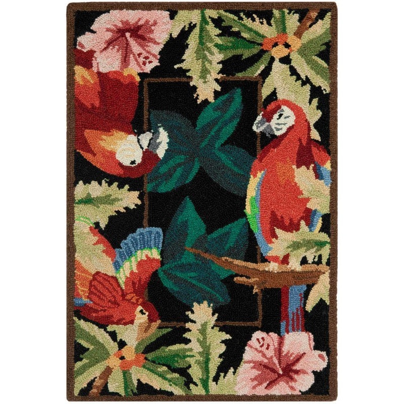 SAFAVIEH Chelsea Black Doormat 2 ft. x 3 ft. Palm Tree Floral Border Area Rug HK296A-2