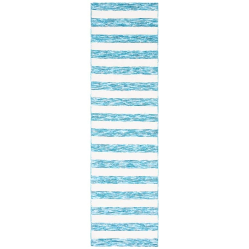 SAFAVIEH Easy Care Blue/Ivory 2 ft. x 6 ft. Machine Washable Striped Abstract Runner Rug ECR115M-26