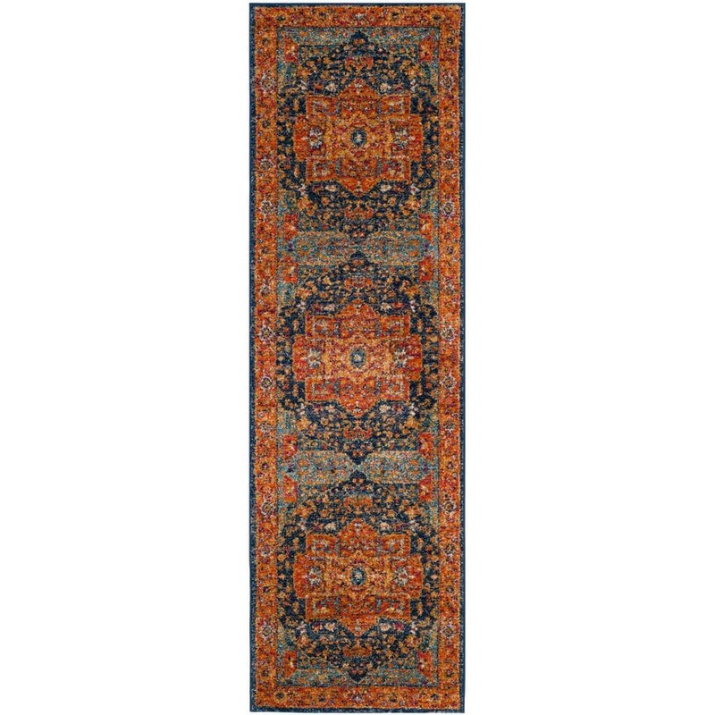 SAFAVIEH Evoke Blue/Orange 2 ft. x 11 ft. Border Runner Rug EVK275C-211