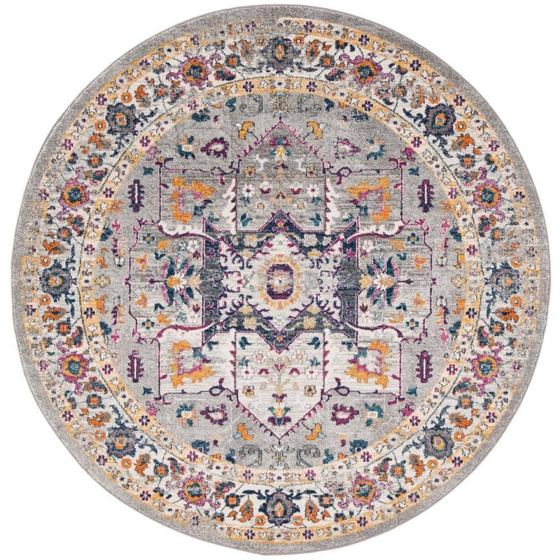 SAFAVIEH Evoke Gray 7 ft. x 7 ft. Round Medallion Border Area Rug EVK275H-7R