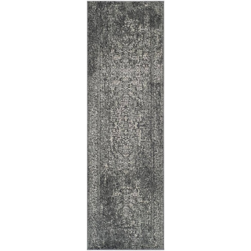 SAFAVIEH Evoke Gray/Ivory 2 ft. x 5 ft. Distressed Border Medallion Runner Rug EVK256D-25