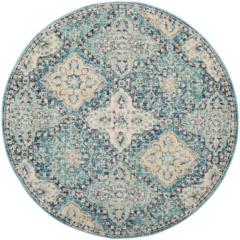 SAFAVIEH Evoke Light Blue/Ivory 5 ft. x 5 ft. Round Floral Area Rug EVK274C-5R