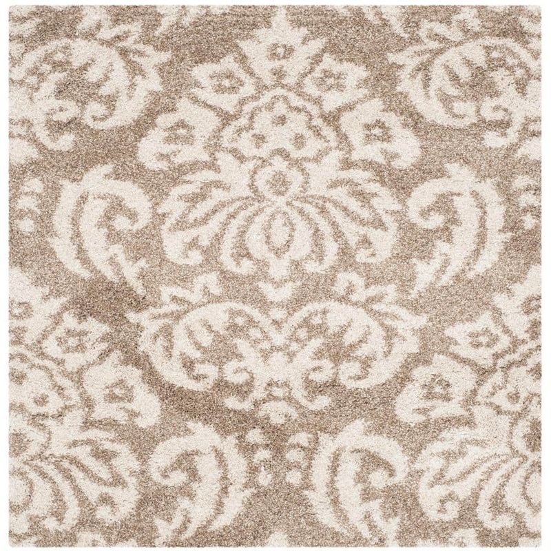 SAFAVIEH Florida Shag Beige/Cream 4 ft. x 4 ft. Square Floral Area Rug SG460-1311-4SQ