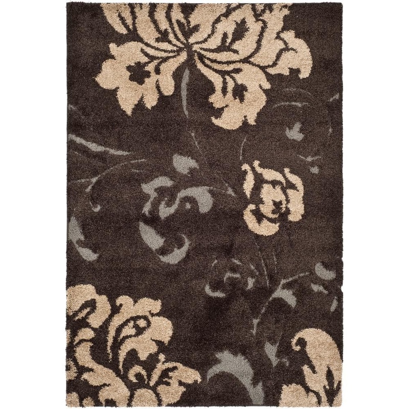 SAFAVIEH Florida Shag Dark Brown/Smoke 8 ft. x 10 ft. Floral Solid Area Rug SG458-2879-8