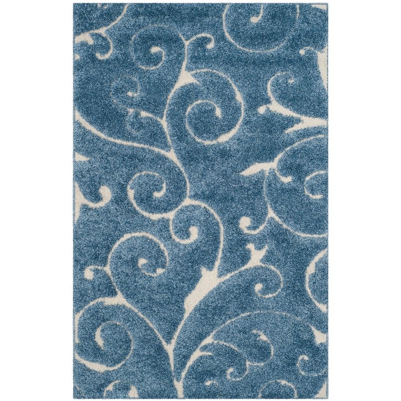 SAFAVIEH Florida Shag Light Blue/Cream 4 ft. x 6 ft. Floral Area Rug SG455-6011-4