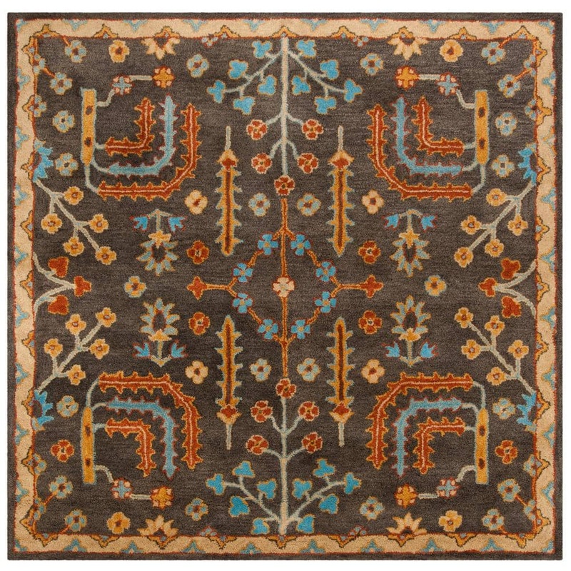 SAFAVIEH Heritage Charcoal/Multi 8 ft. x 8 ft. Square Border Area Rug HG409A-8SQ