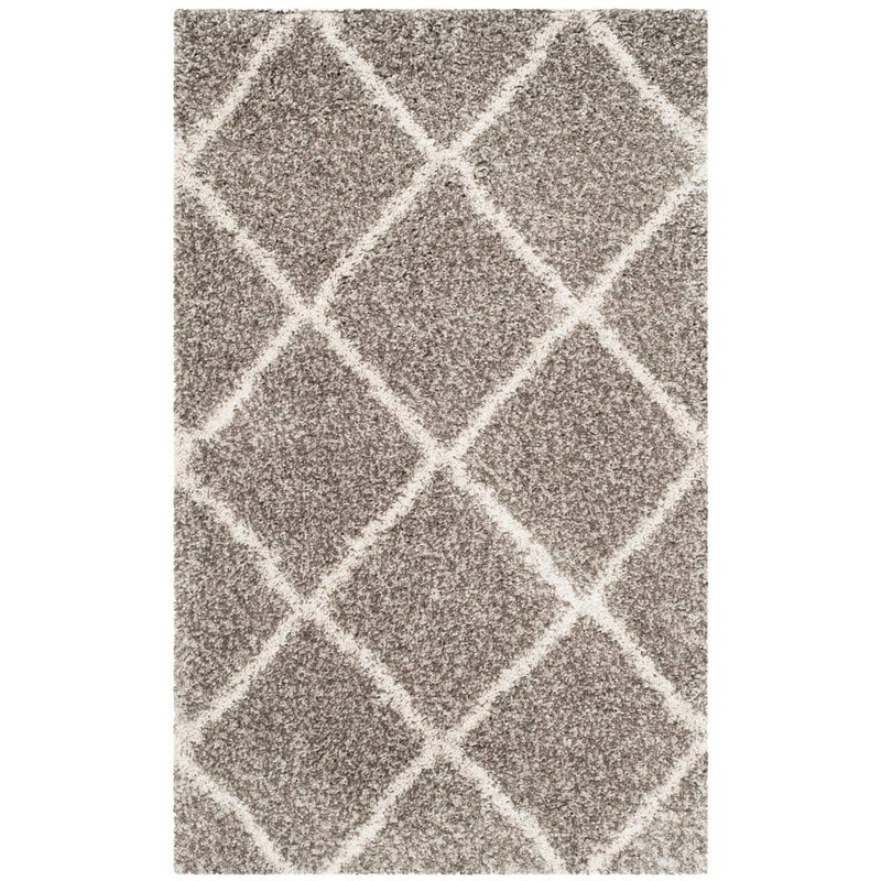 SAFAVIEH Hudson Shag Gray/Ivory Doormat 2 ft. x 4 ft. Geometric Diamonds Area Rug SGH281B-24