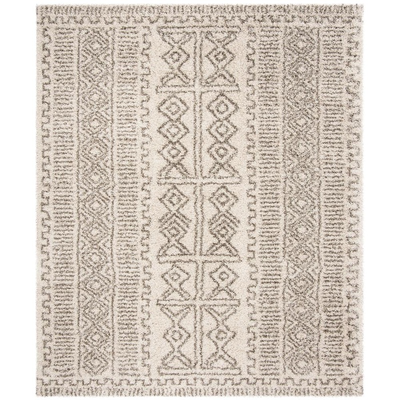 SAFAVIEH Hudson Shag Ivory/Gray 9 ft. x 12 ft. Border Tribal Area Rug SGH376A-9