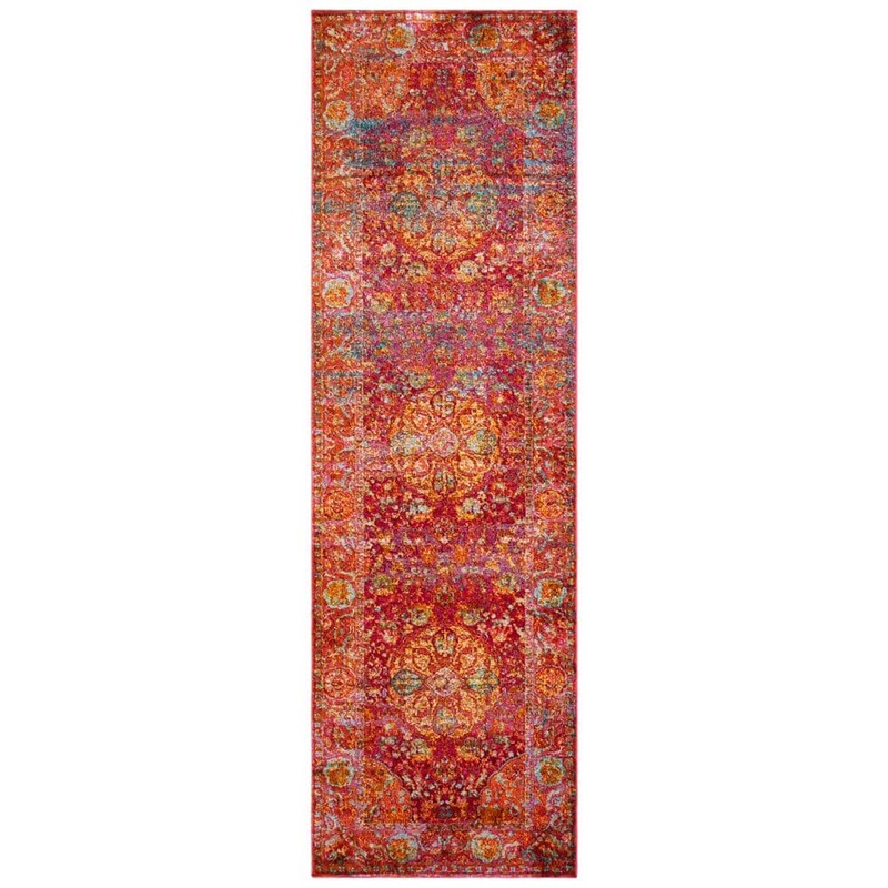 SAFAVIEH Luxor Fuchsia/Gold 2 ft. x 11 ft. Border Persian Oriental Runner Rug LUX318R-211