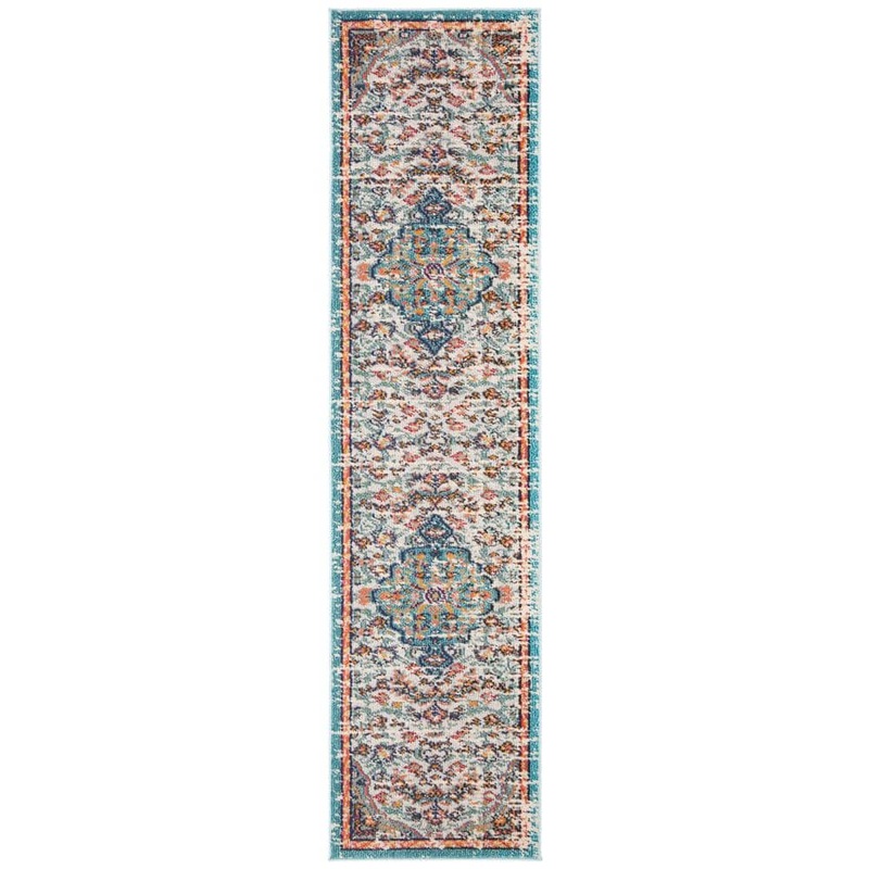 SAFAVIEH Madison Gray/Light Blue 2 ft. x 14 ft. Border Runner Rug MAD447F-214