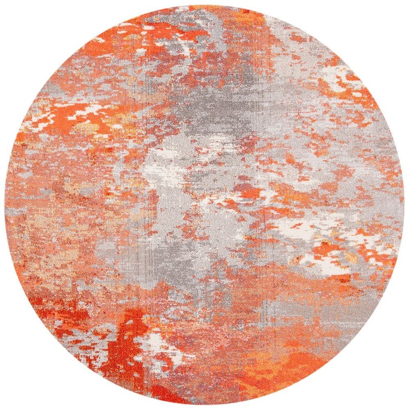 SAFAVIEH Madison Gray/Orange 5 ft. x 5 ft. Round Abstract Gradient Area Rug MAD440G-5R