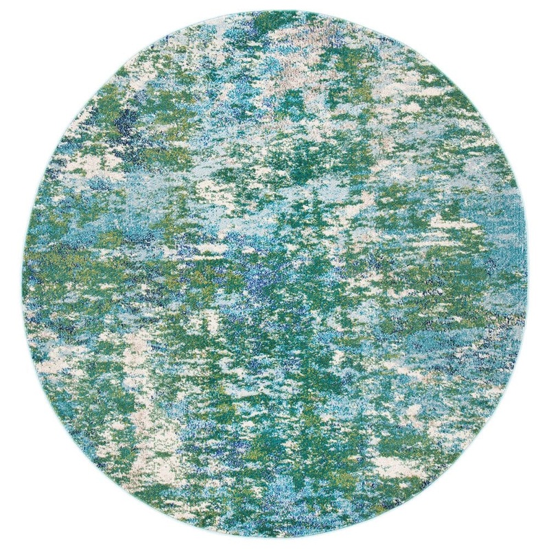 SAFAVIEH Madison Green/Turquoise 7 ft. x 7 ft. Geometric Medallion Round Area Rug MAD471Y-7R