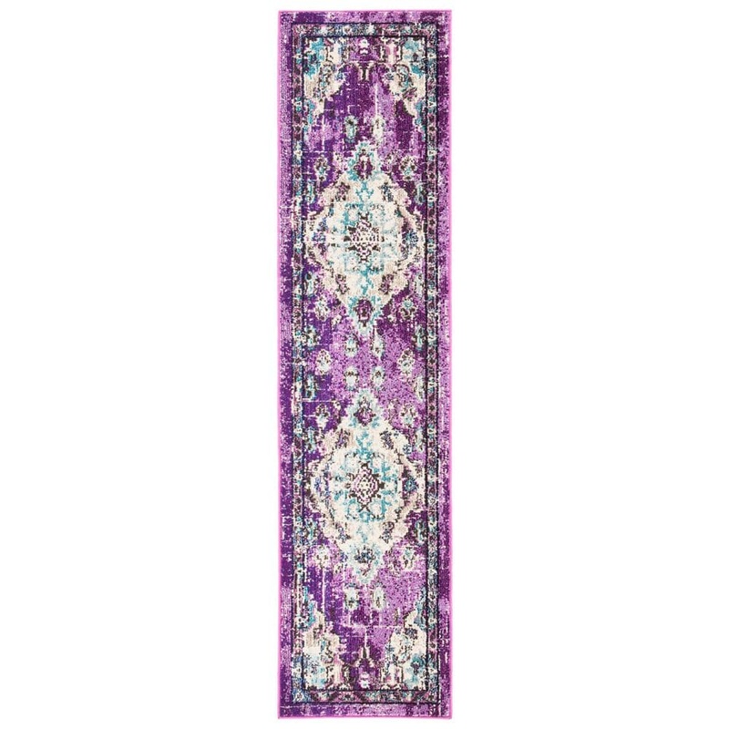 SAFAVIEH Madison Lavender/Light Blue 2 ft. x 6 ft. Border Floral Oriental Runner Rug MAD484V-26