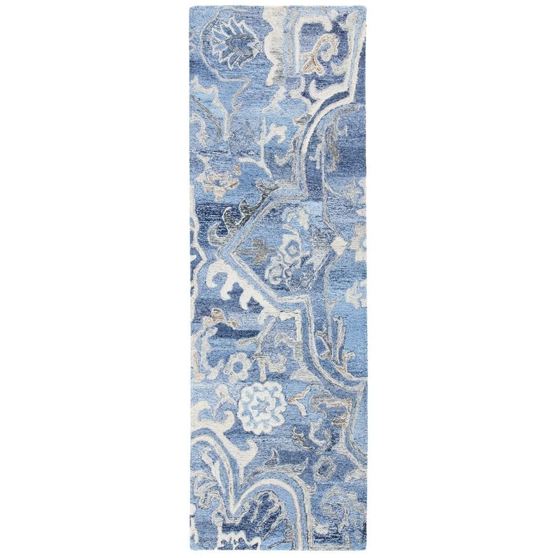 SAFAVIEH Marquee Blue/Gray 3 ft. x 8 ft. Abstract Floral Runner Rug MRQ116M-28