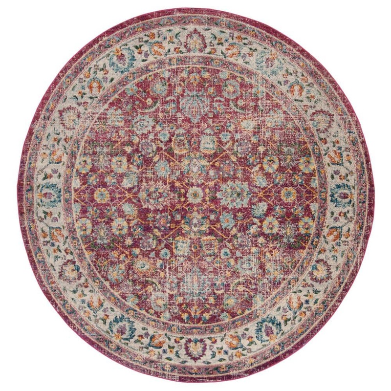 SAFAVIEH Merlot Red/Multi 7 ft. x 7 ft. Round Border Area Rug MER196Q-7R