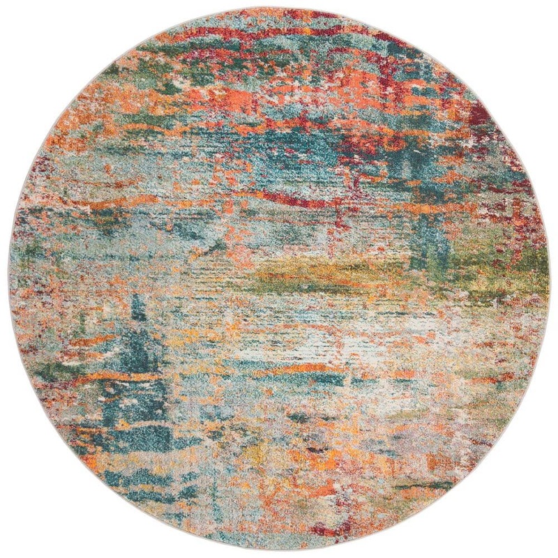 SAFAVIEH Monaco Teal/Orange 9 ft. x 9 ft. Abstract Round Area Rug MNC262M-9R