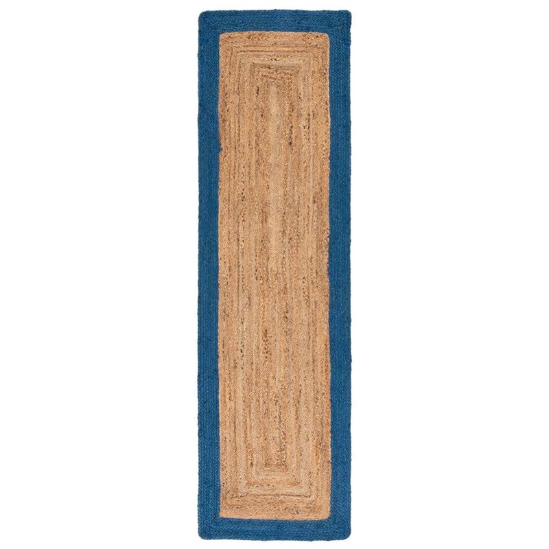 SAFAVIEH Natural Fiber Beige/Blue 2 ft. x 8 ft. Woven Border Runner Rug NFB852M-28