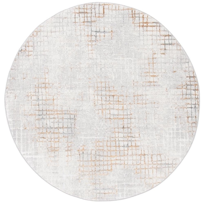 SAFAVIEH Orchard Gray/Gold 5 ft. x 5 ft. Striped Plaid Round Area Rug ORC672F-5R