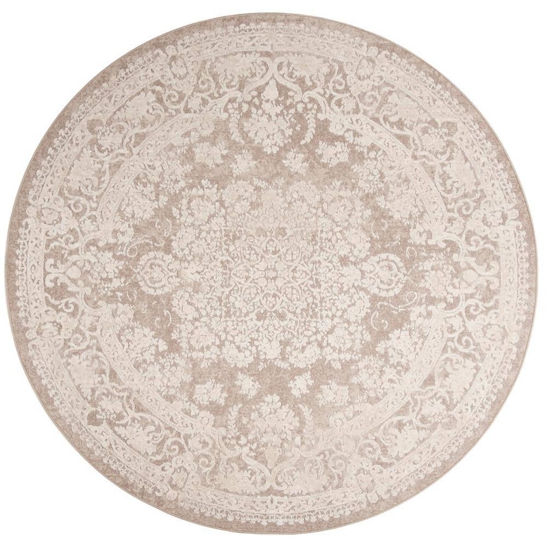 SAFAVIEH Reflection Beige/Cream 7 ft. x 7 ft. Round Border Floral Area Rug RFT664A-7R