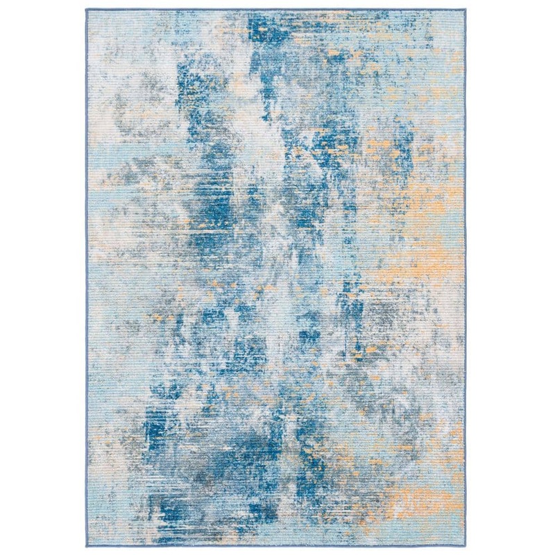 SAFAVIEH Sequoia Ivory Blue/Gold 5 ft. x 8 ft. Machine Washable Distressed Abstract Area Rug SEQ100A-5