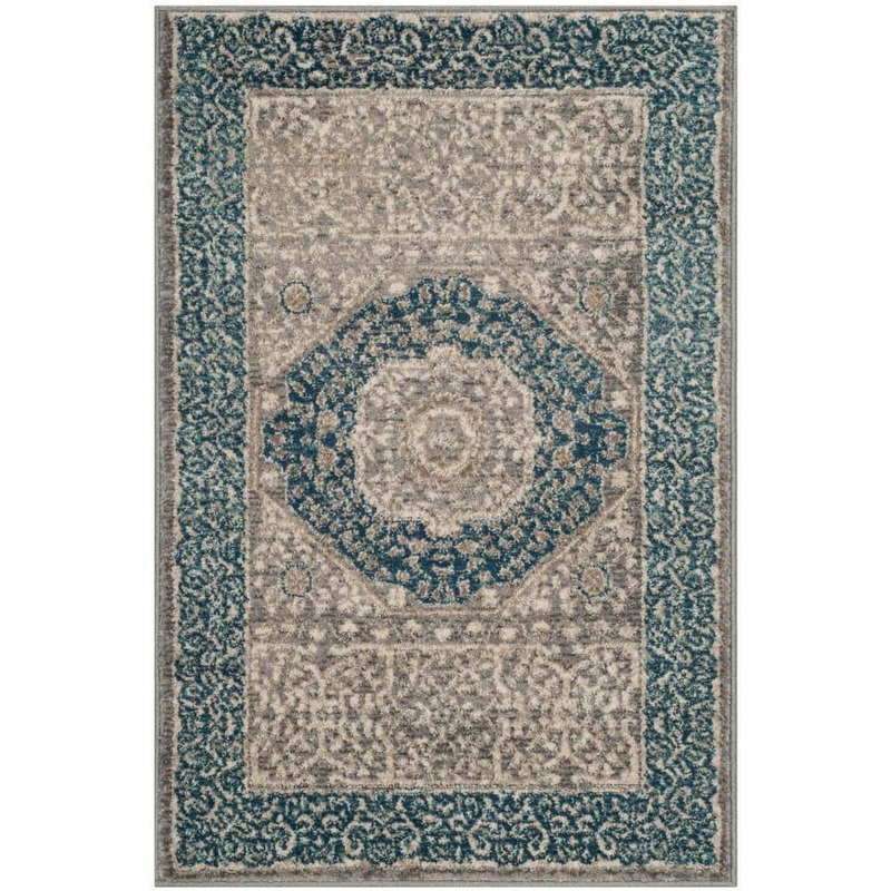 SAFAVIEH Sofia Light Gray/Blue Doormat 2 ft. x 3 ft. Border Area Rug SOF365A-2