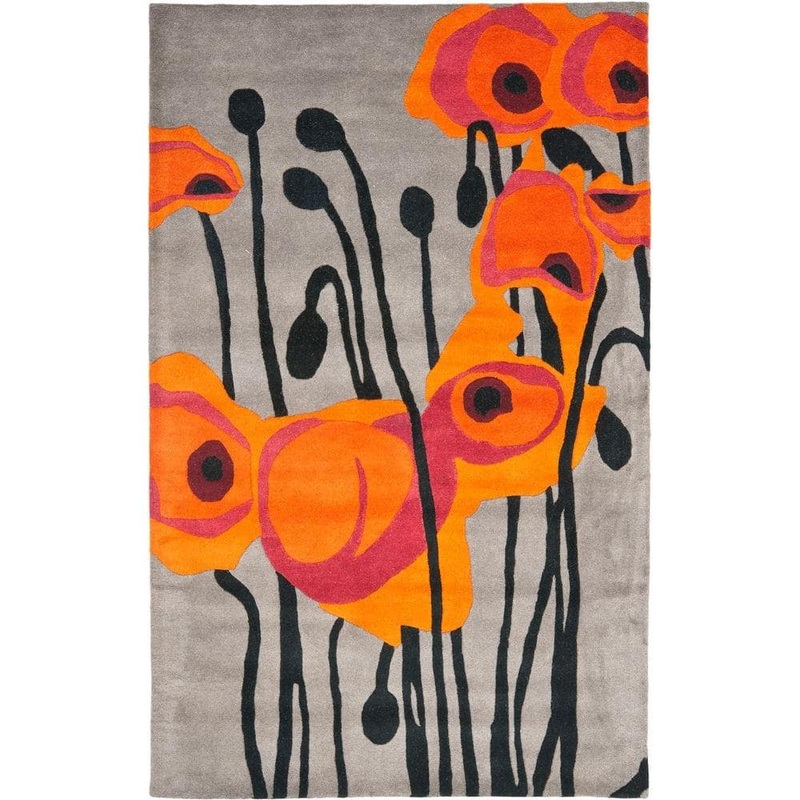 SAFAVIEH Soho Grey/Orange Doormat 2 ft. x 3 ft. Floral Area Rug SOH853B-2