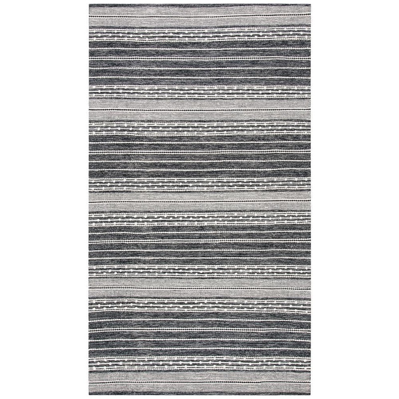 SAFAVIEH Striped Kilim Black Ivory Doormat 3 ft. x 5 ft. Striped Area Rug STK516Z-3