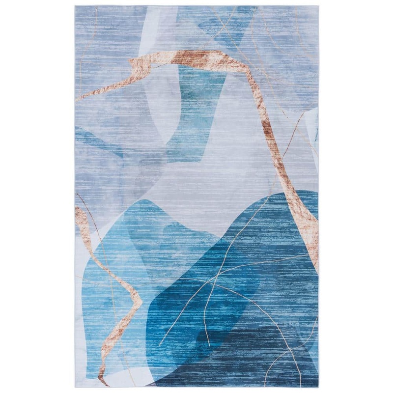 SAFAVIEH Tacoma Blue/Gold Doormat 3 ft. x 5 ft. Machine Washable Abstract Striped Area Rug TAC836M-3