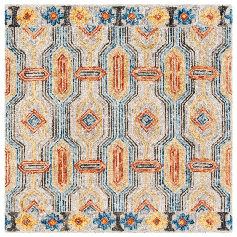 SAFAVIEH Trace Gray/Blue 4 ft. x 4 ft. Trellis Square Area Rug TRC515F-4SQ