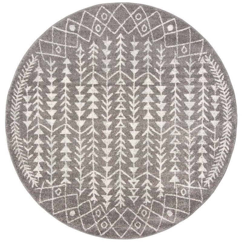 SAFAVIEH Tulum Dark Gray/Ivory 7 ft. x 7 ft. Round Tribal Diamonds Border Area Rug TUL262F-7R
