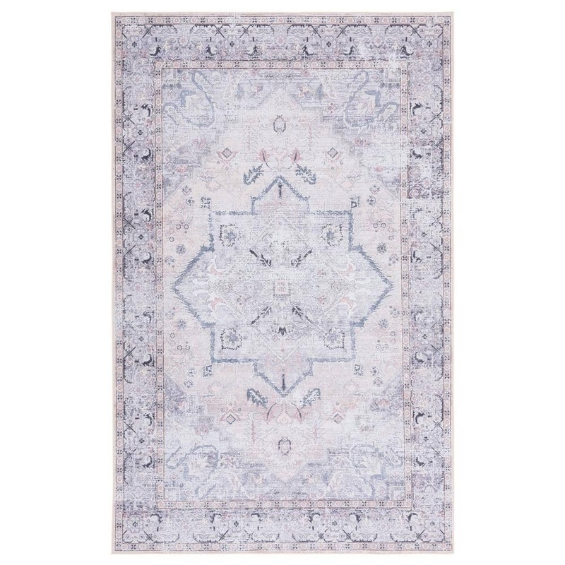 SAFAVIEH Tuscon Beige/Gray 9 ft. x 12 ft. Machine Washable Medallion Floral Border Area Rug TSN137B-9