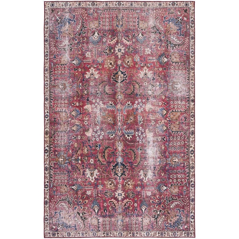 SAFAVIEH Tuscon Red/Beige 8 ft. x 10 ft. Machine Washable Distressed Border Area Rug TSN174Q-8