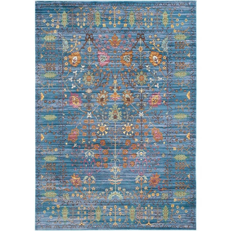 SAFAVIEH Valencia Blue/Multi 4 ft. x 6 ft. Distressed Border Area Rug VAL108M-4