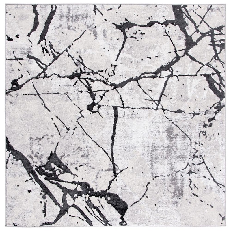 SAFAVIEH Amelia Gray/Black 7 ft. x 7 ft. Square Abstract Distressed Area Rug ALA293K-7SQ
