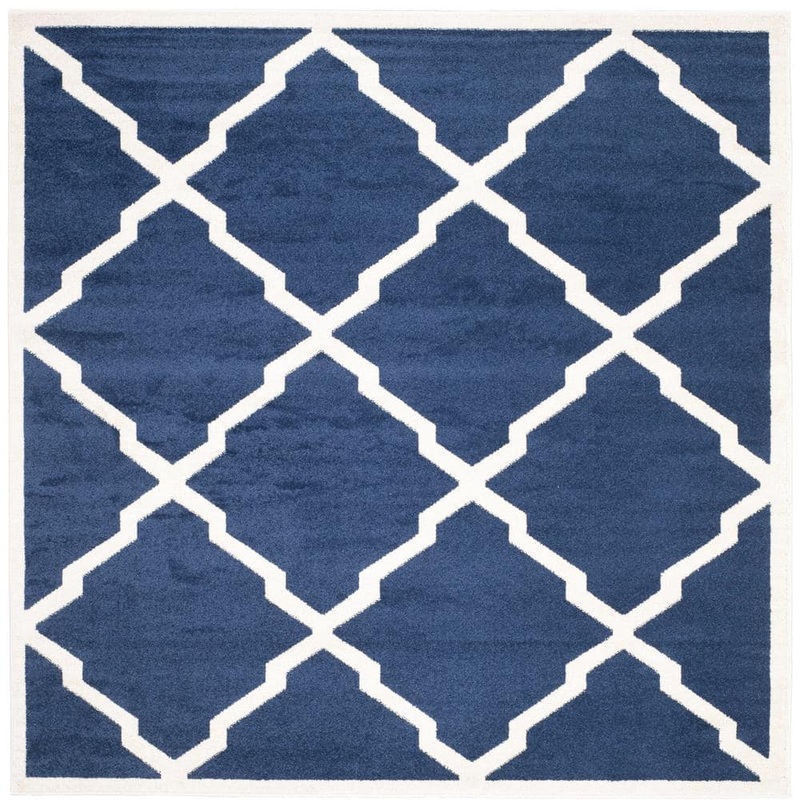 SAFAVIEH Amherst Navy/Beige 7 ft. x 7 ft. Square Diamond Distressed Area Rug AMT421P-7SQ